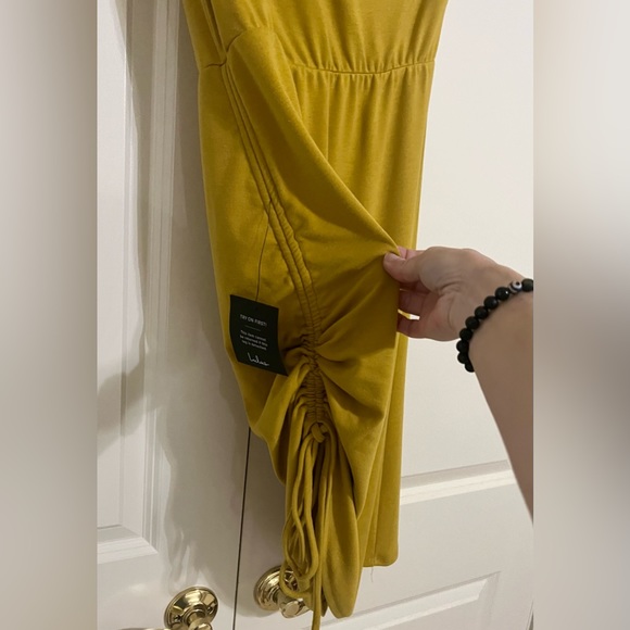 NWT - Lulu’s Ruched One Shoulder MIDI Dress - Size XL - Mustard Yellow - Picture 10 of 16